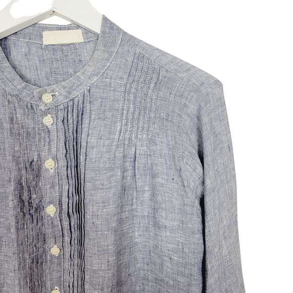 CP Shades 100% Linen Pintuck Long Sleeve Shirt Blue - Size Small - Picture 2 of 7